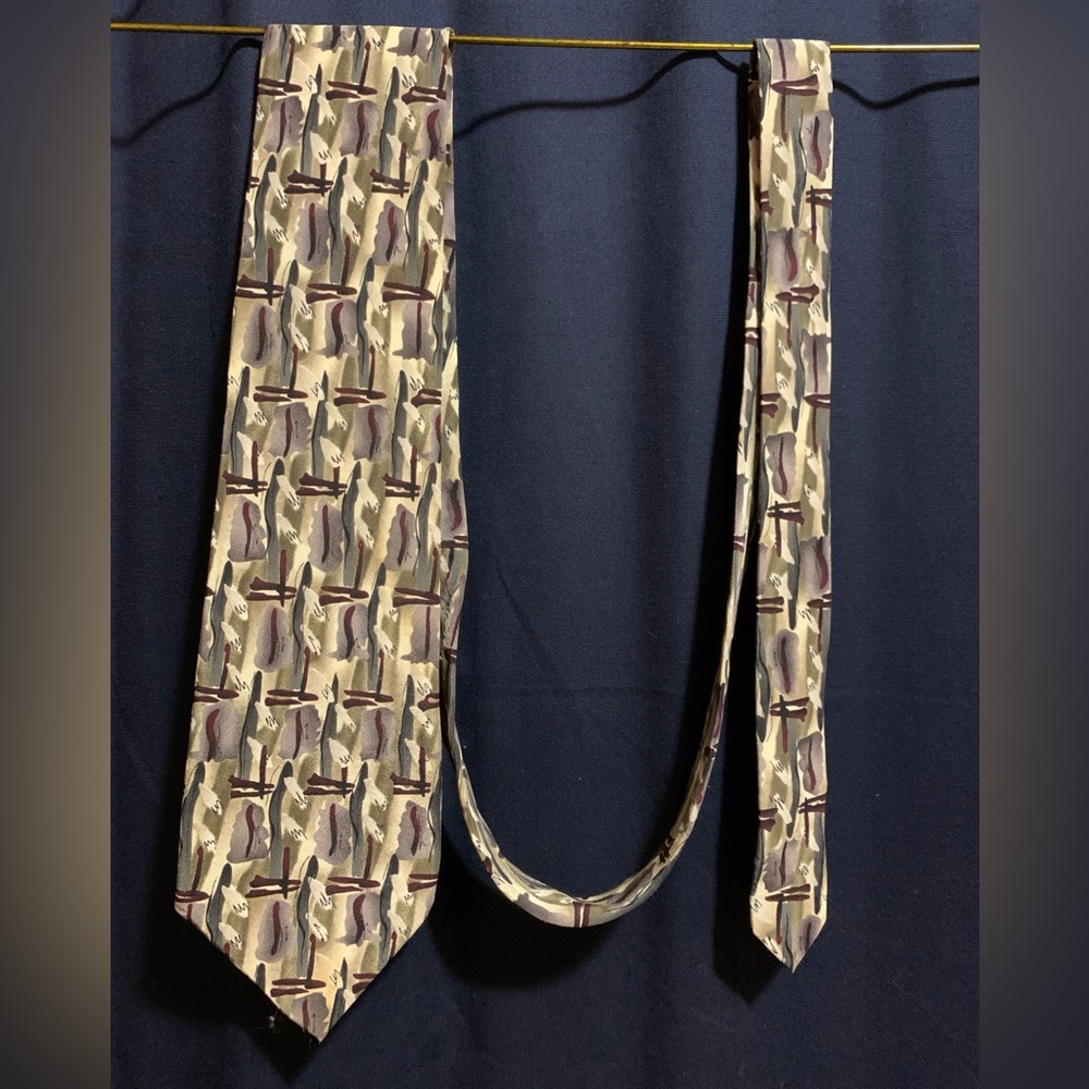 J. Garcia Abstract Pattern Tie - Cream and Brown